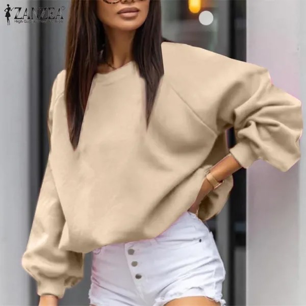 ZANZEA Весна Осень Женщины Толстовка Crewneck Топы с капюшоном