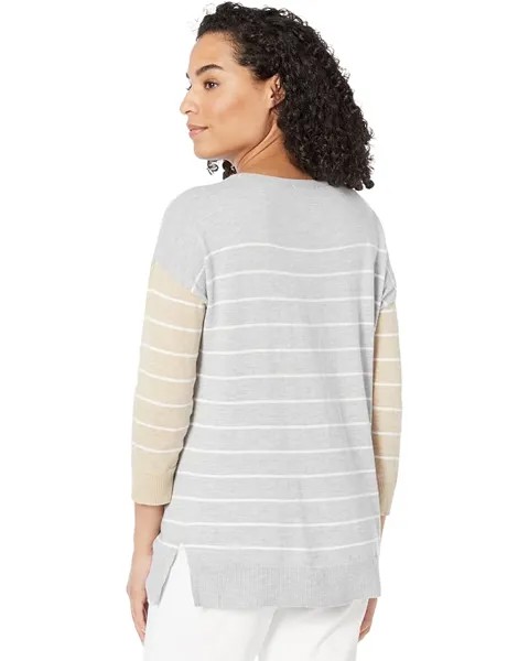 Свитер Lilla P Color-Blocked Boatneck Sweater, цвет Heather Grey Stripe