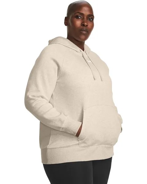Худи Under Armour Plus Size Rival Fleece, цвет Oatmeal Light Heather/White