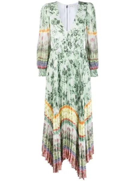Alice + olivia плиссированное платье с V-образным вырезом, зеленый