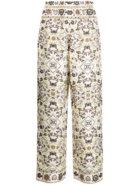 Tory Burch шелковые брюки с графичным принтом, коричневый