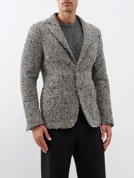 Однобортный твидовый пиджак из смесовой шерсти Giorgio Armani, серый