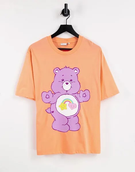 Коралловая футболка в стиле oversized с принтом «Заботливого мишки» ASOS DESIGN-Оранжевый цвет