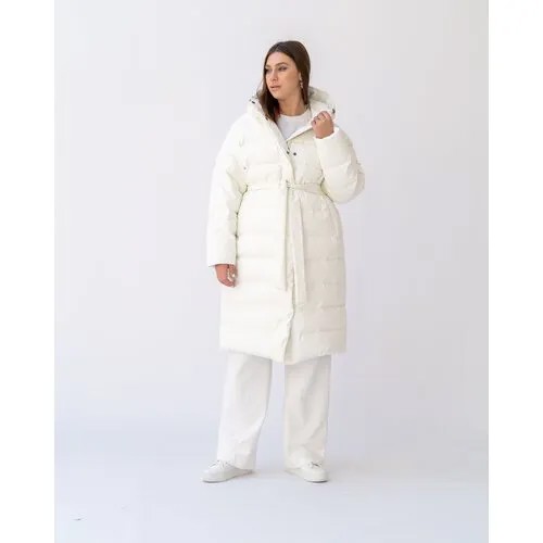 Куртка  Modress зимняя, силуэт свободный, капюшон, карманы, пояс/ремень, размер 54, экрю