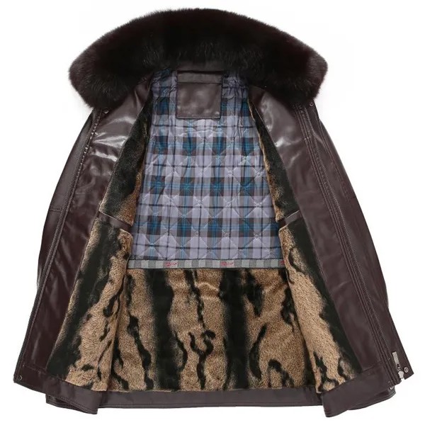 Толстая теплая бархатная подкладка, дубленка, мужские зимние куртки для отца, винтажное пальто с кожаной подкладкой для мужчин, верхняя одежда