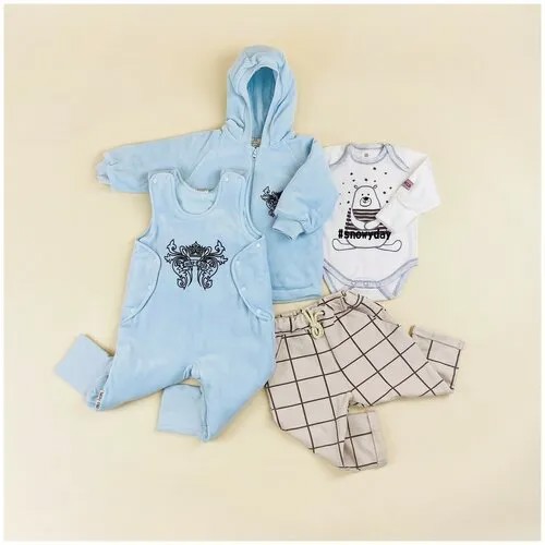 Комплект одежды lucky child, размер 22 (68-74), бежевый, голубой