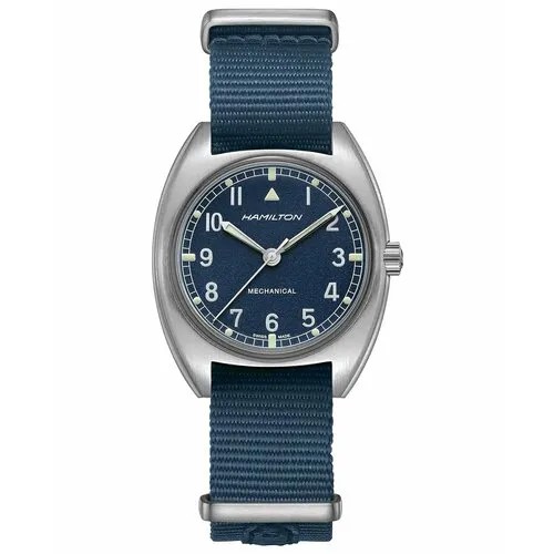 Наручные часы Hamilton Швейцарские унисекс часы Hamilton Khaki Aviation Pilot Pioneer Mechanical H76419941 с гарантией, серебряный, синий