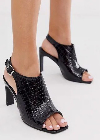 Черные босоножки на каблуке с квадратным носком для широкой стопы Co Wren-Черный