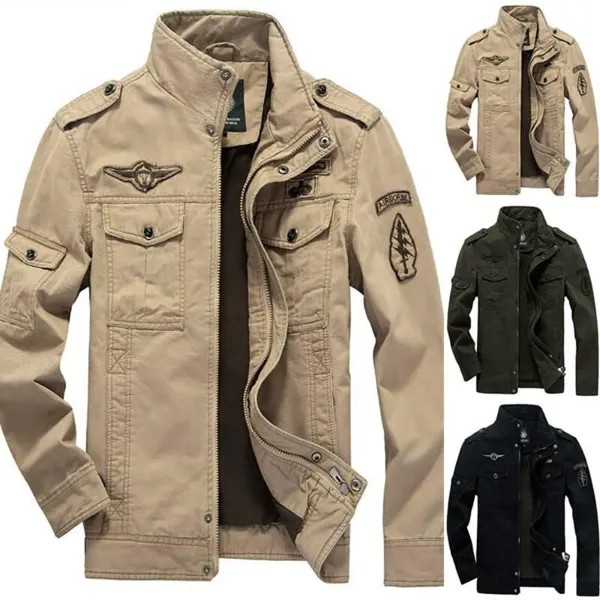 Мужская грузовая куртка пальто армии Военный стиль Тактический боевой qIp Up Верхняя одежда Multi-карман