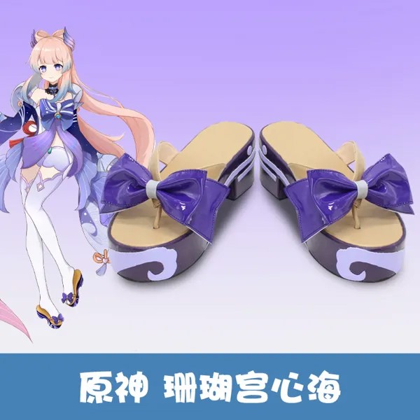 Обувь для косплея Kokomi, игровая обувь для косплея Genshin Impact Sangonomiya Kokomi, женские деревянные Сабо-чулки Geta на высоком каблуке с бантом