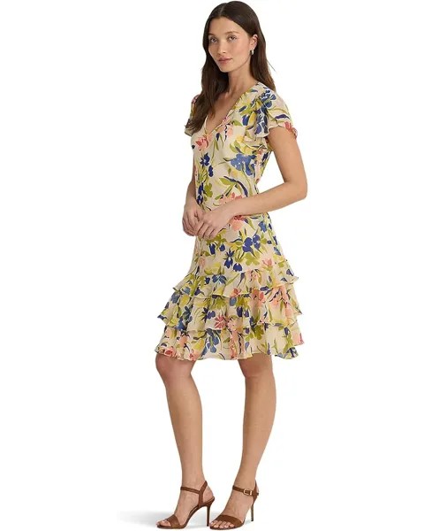 Платье LAUREN Ralph Lauren Floral Georgette Drop-Waist, цвет Cream/Blue Multi