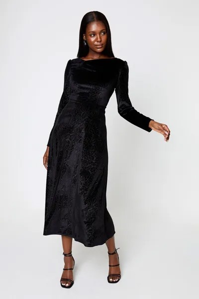 Бархатное платье миди Devore со сборками Dorothy Perkins, черный
