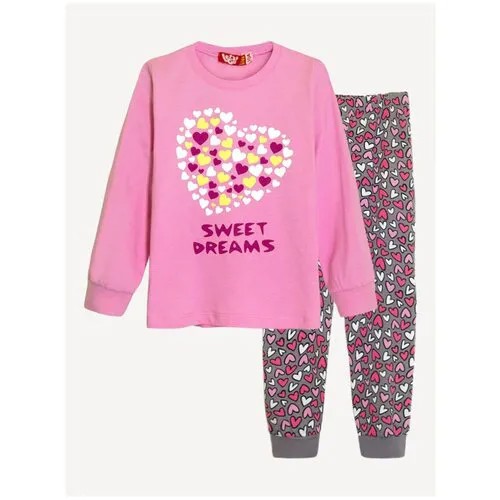 Пижама Let's Go для девочек, брюки, размер 92, розовый