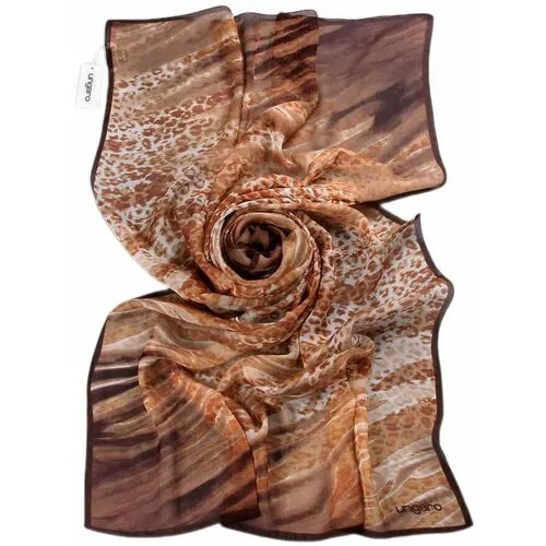 Палантин Ungaro, натуральный шелк, 180х70 см, бежевый, коричневый