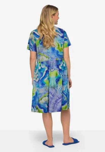 Платье из джерси Batik-Blüten, V-Ausschnitt, Halbarm LAURASØN, темно-синее