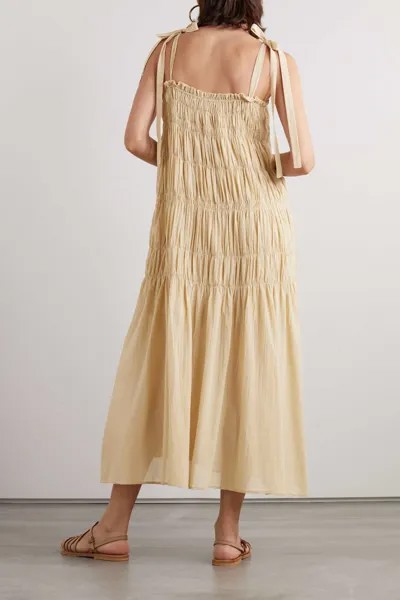 BY MALENE BIRGER + NET SUSTAIN Ярусное платье миди Vyra из органического хлопка и вуали, песочный