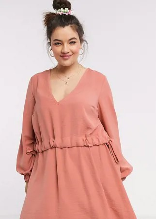 Платье мини рыжего цвета с V-образным вырезом ASOS DESIGN Curve-Розовый цвет