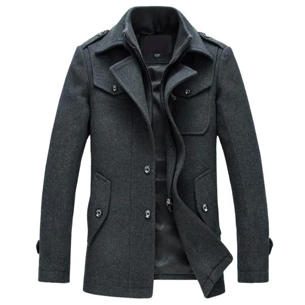 Мужская зимняя куртка, Модная приталенная шерстяная куртка, верхняя одежда, теплое пальто, мужская повседневная куртка, пальто-бушлат разме...