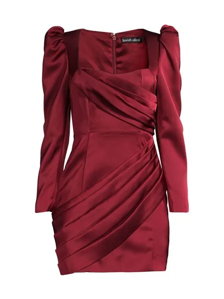 Атласное мини-платье с пышными рукавами Lavish Alice, бордовый
