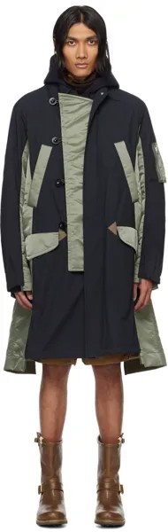 Пальто со вставками темно-синего цвета и цвета хаки Sacai