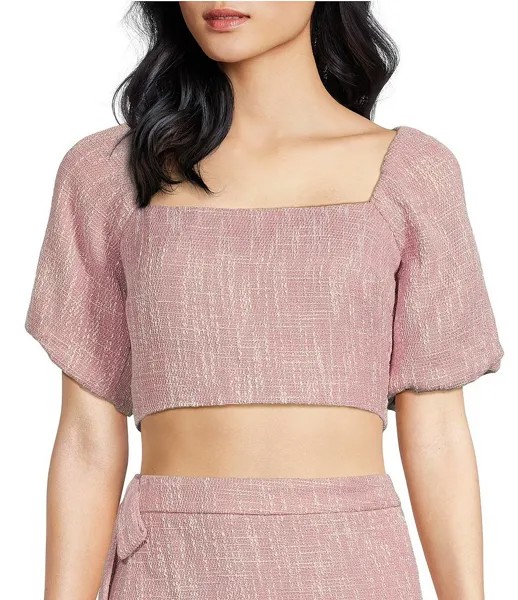 Lucy Paris Vanessa Укороченный топ с квадратным вырезом и короткими рукавами-фонариками и завязкой на спине, розовый