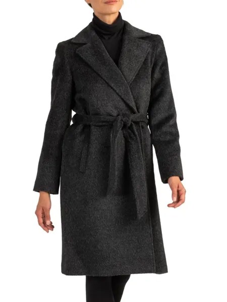 Пальто с запахом из смесовой шерсти Sofia Cashmere, цвет Charcoal