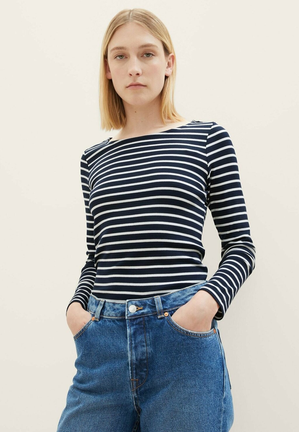 Рубашка с длинными рукавами TOM TAILOR, цвет navy/offwhite stripe