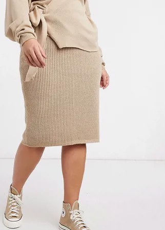 Светло-бежевая юбка миди в рубчик In The Style Plus x Lorna Luxe-Бежевый