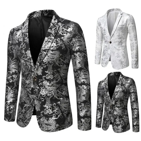 Новинка Осень 2022, модный Мужской приталенный Повседневный серебристый костюм для выступлений, мужской маленький костюм, куртка для мужчин