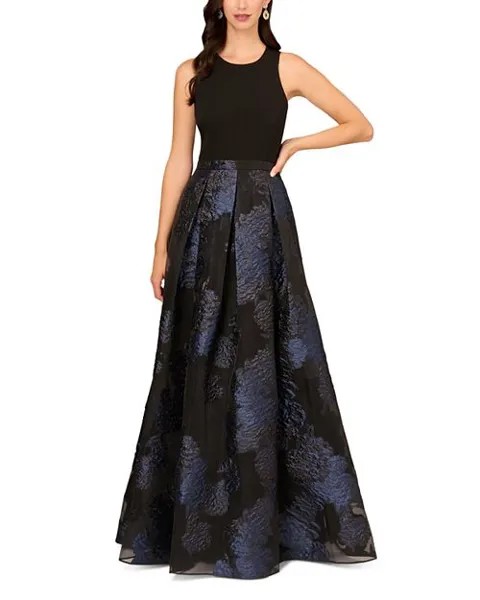 Жаккардовое платье с цветочным принтом Aidan Mattox, цвет Blue