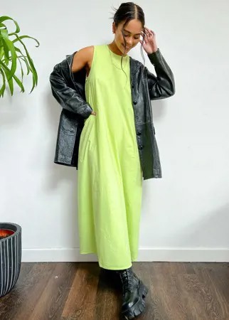 Свободное платье в стиле oversized из поплина лаймового цвета Native Youth-Зеленый цвет