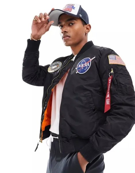 Черная куртка-бомбер Alpha MA-1 VF Nasa Alpha Industries