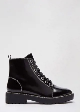 Черные ботинки на массивной подошве со шнуровкой Miss Selfridge-Черный цвет