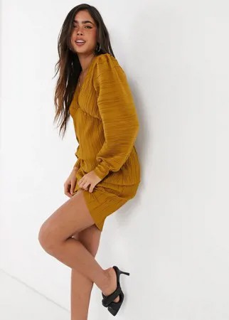 Плиссированное платье мини золотисто-коричневого цвета Vero Moda-Желтый