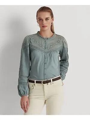 LAUREN RALPH LAUREN Женская бирюзовая блузка с круглым вырезом и эластичными манжетами с длинными рукавами XXL