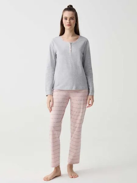Длинная пижама с декольте и кружевом Ovs, цвет grey/pink