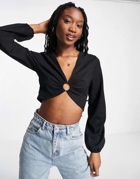 Черный лонгслив с кольцом Monki