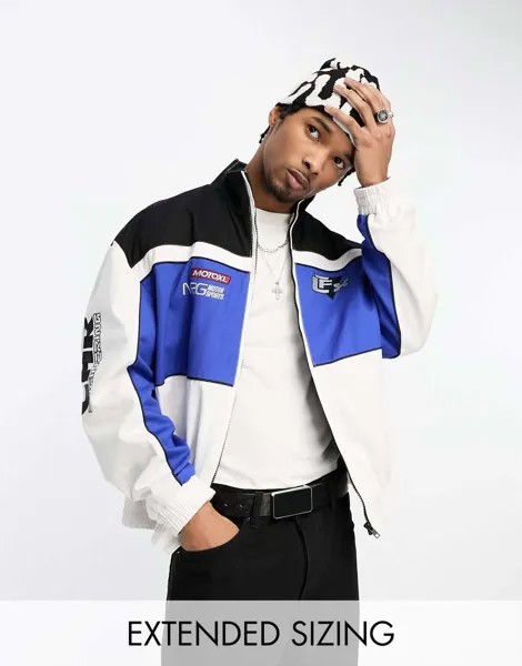Сине-белая куртка-бомбер с эмблемой для мотокросса ASOS DESIGN