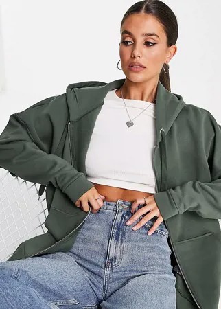 Худи цвета хаки в стиле super oversized на сквозной молнии ASOS DESIGN Tall-Зеленый цвет