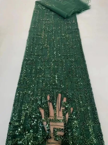 Зеленая французская Тюлевая кружевная ткань, 5 ярдов, высококачественное нигерийское женское вечернее платье с блестками, африканская кружевная ткань с вышивкой