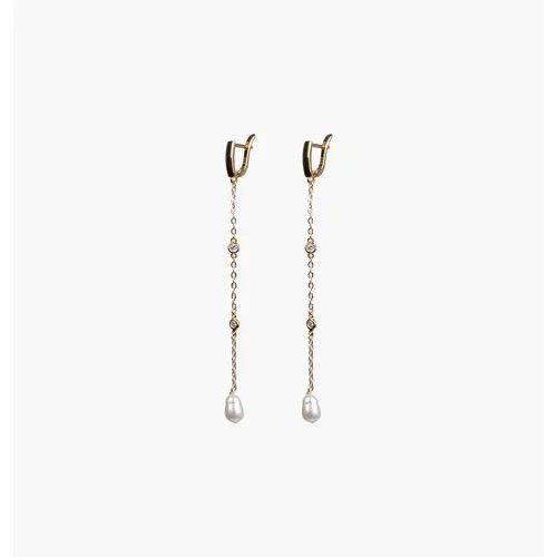 Серьги цепочки VERUSCHKA JEWELRY, фианит, жемчуг культивированный, золотой