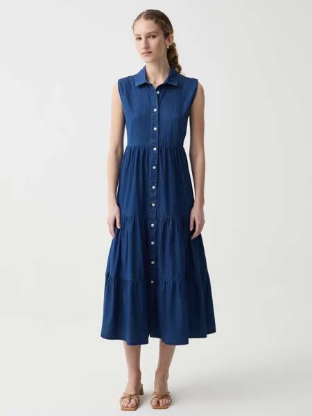 Длинное ярусное платье-рубашка Ovs, цвет denim