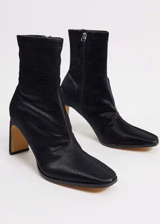 Черные ботинки на каблуке с рисунком кожи ящерицы Pimkie-Черный цвет