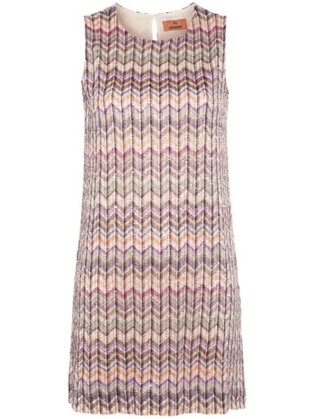 Missoni платье мини с пайетками и узором зигзаг, розовый