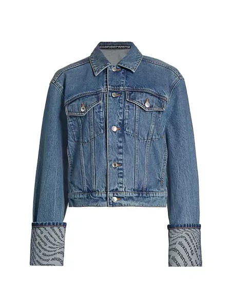 Джинсовая куртка Trucker с манжетами и логотипом Alexanderwang.T, цвет vintage medium indigo