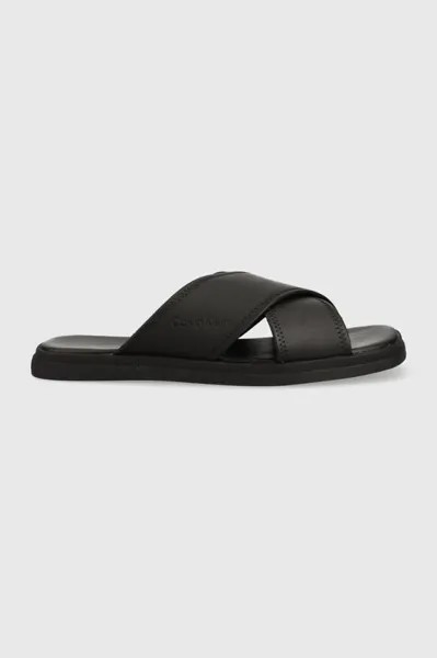 Кожаные шлепанцы CRISS CROSS SANDAL LTH Calvin Klein, черный