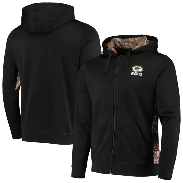 Мужская толстовка с капюшоном Dunbrooke Black/Realtree Camo Green Bay Packers Decoy Tech Fleece с молнией во всю длину
