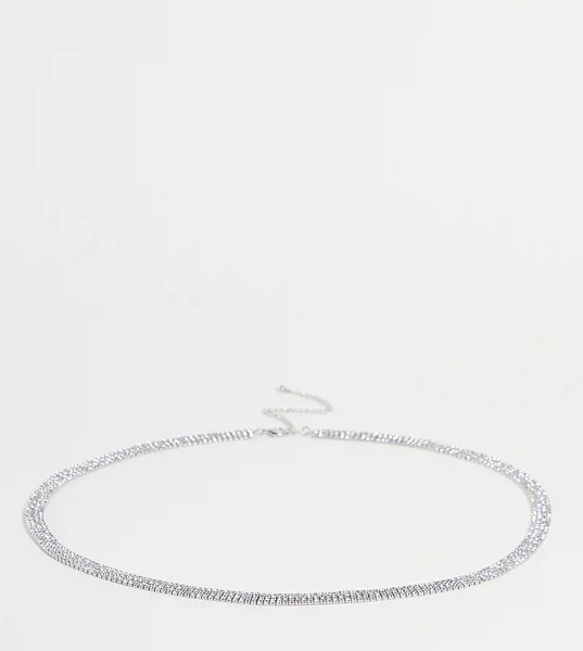 Серебристая узкая цепочка в виде пояса из стразов ASOS DESIGN Curve-Серебряный