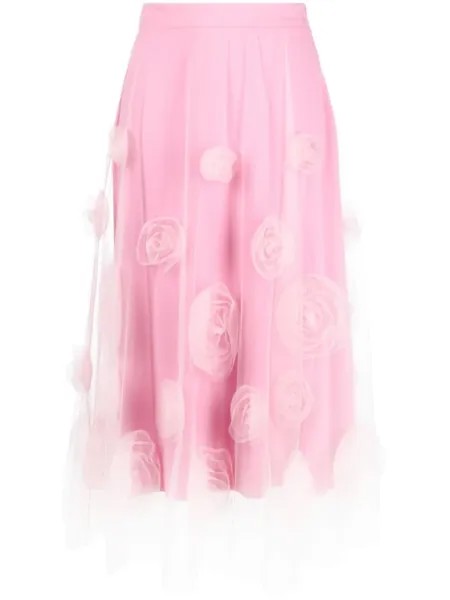 Viktor & Rolf floral-appliqué tulle midi skirt, розовый