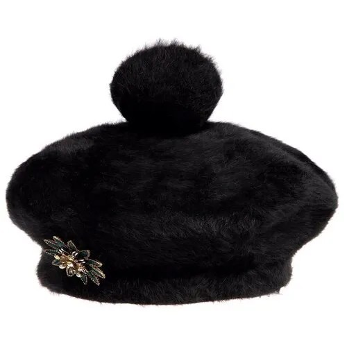 Берет SEEBERGER арт. 18427-1 ANGORA POMPOM BERET (черный), размер UNI